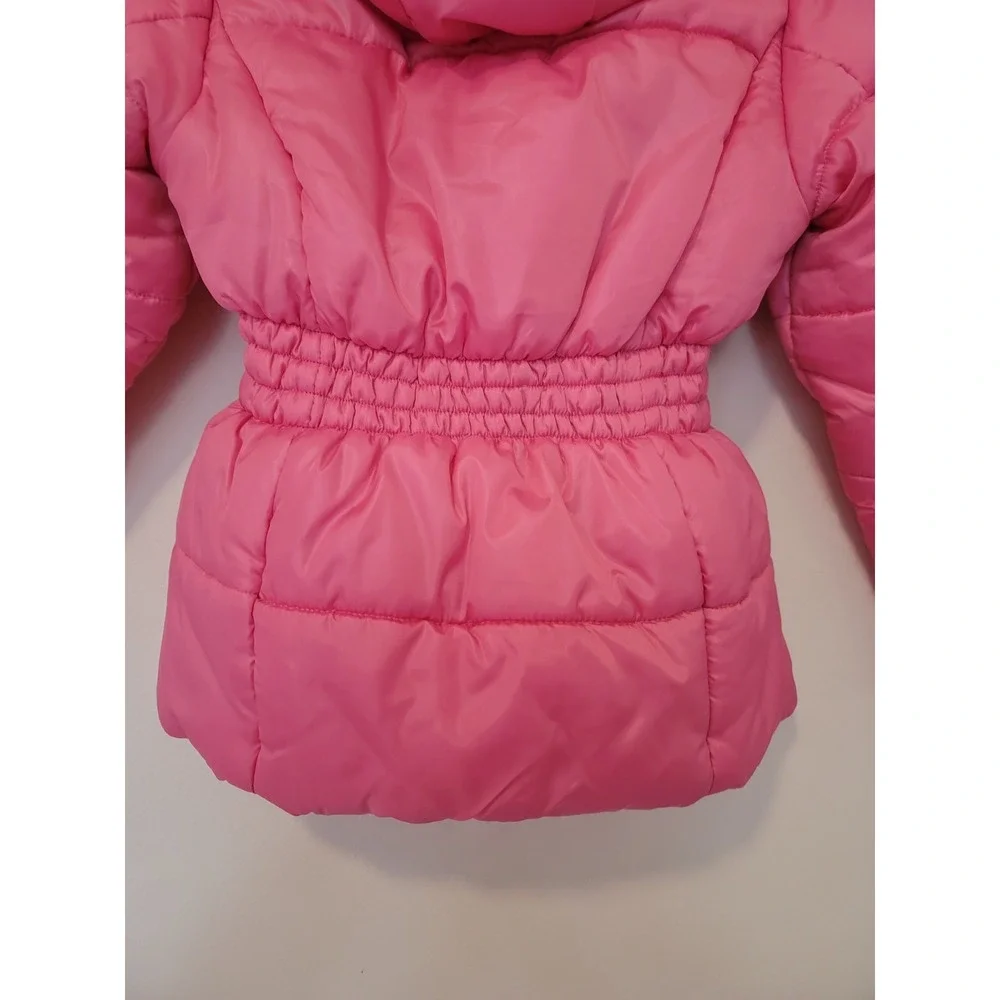 R1881 By S.Rothschild L(14) Pink Puffer Jacket Hooded Faux Fur Big Girls Neon